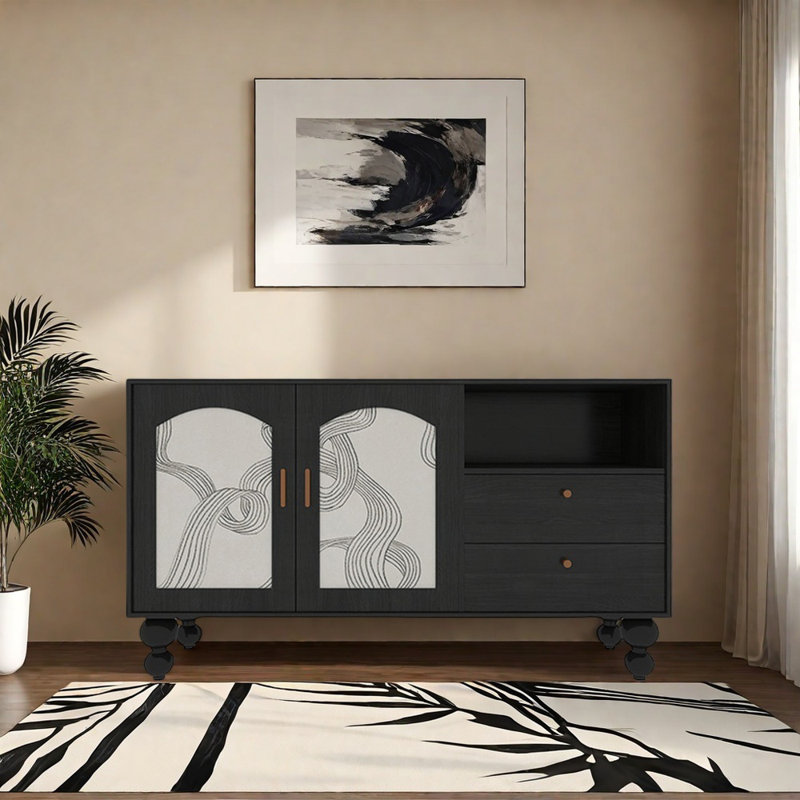 Buffet multifonctionnel 59,1 po, Noir, noir, noir, noir
