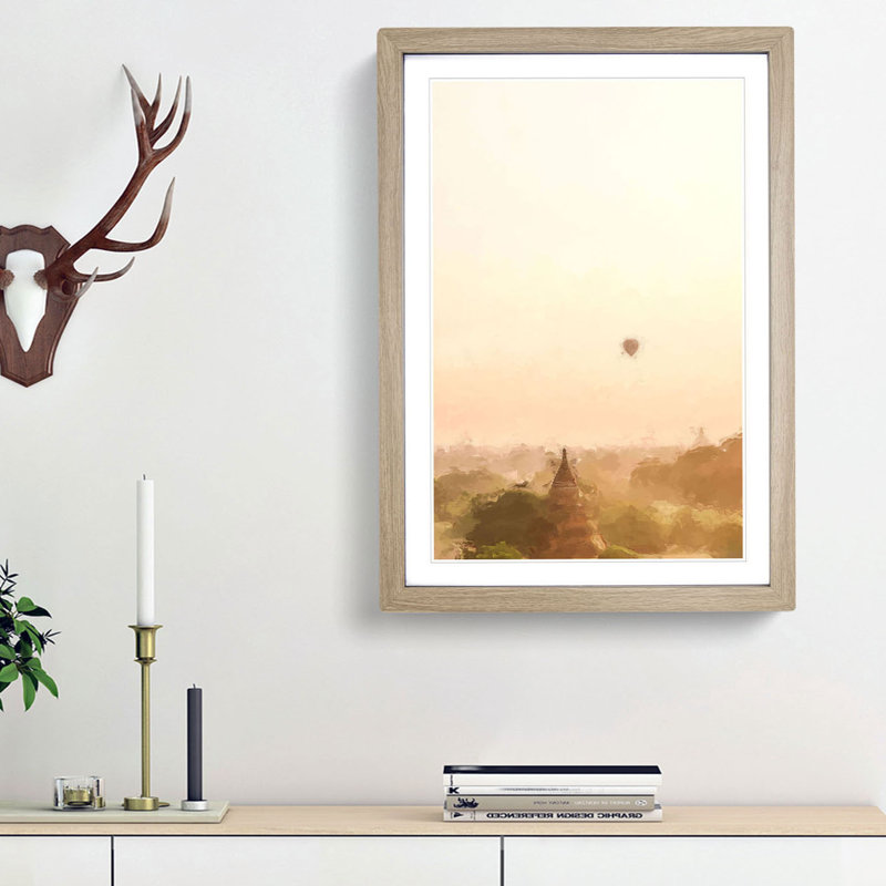 Hot Air Balloon over Bagan in Abstract - Picture Frame Graphic Art Print, 48cm H x 36cm W x 2cm D, Oak Framed