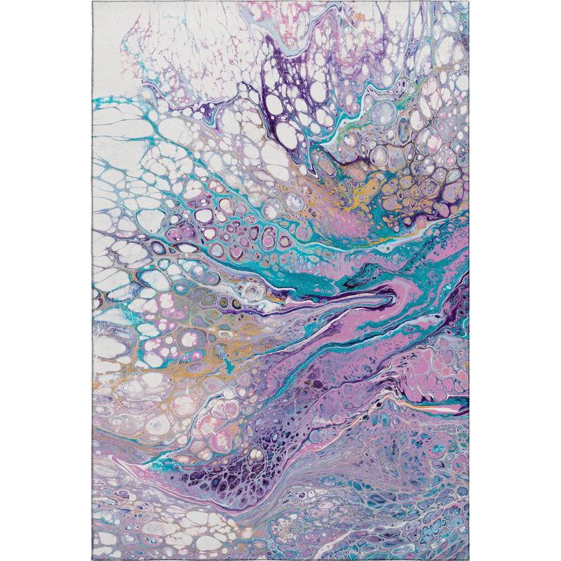 Premium Machine Washable Fayina AMF64 Periwinkle Rug, Rectangle 3' x 5'