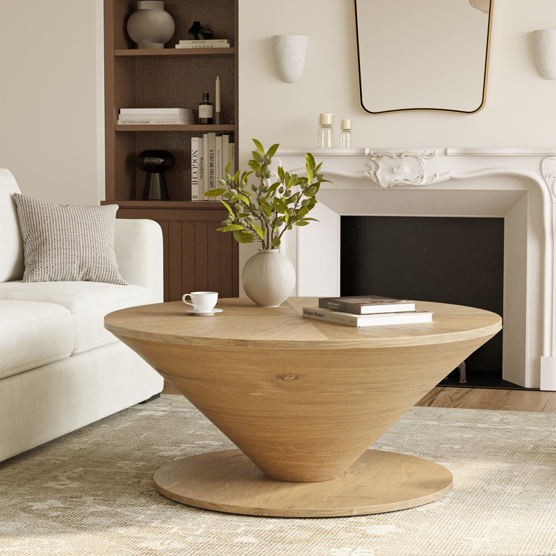 Round Wood Coffee Table, Natural Wood