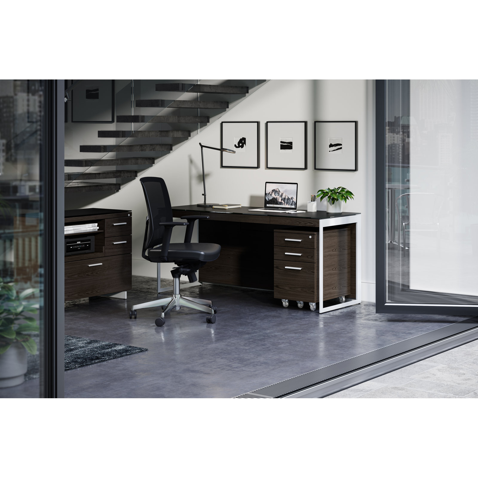 Sequel 20 Writing Desk, Charcoal Stained Ash/Black, 24.75" H x 48" W x 24" D