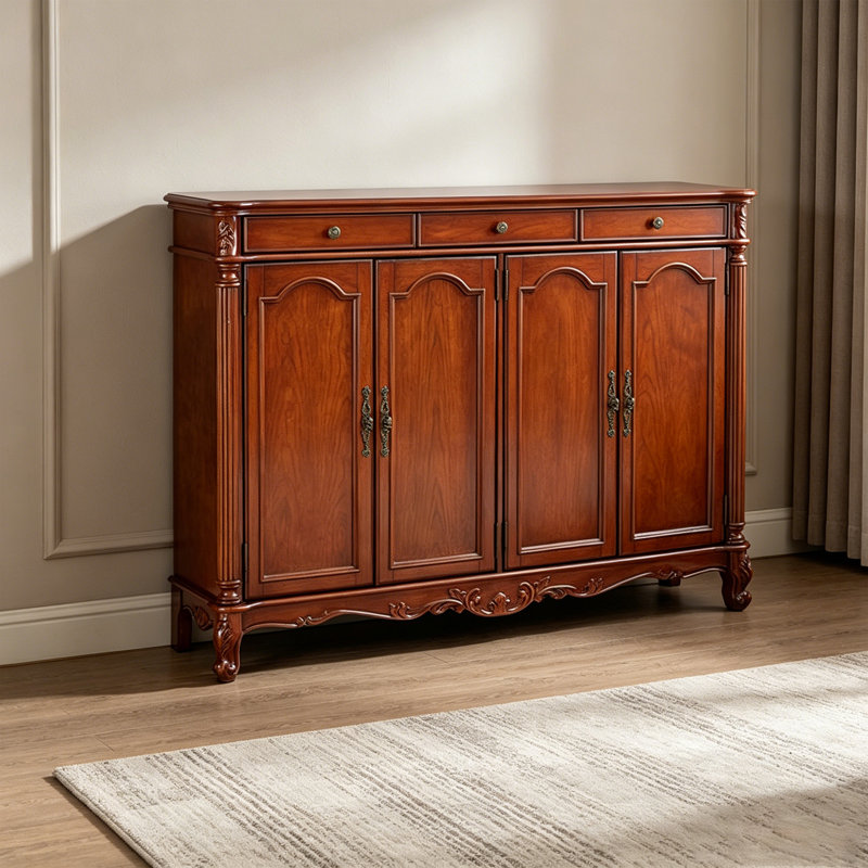 Armoire à chaussures rétro en bois massif avec trois tiroirs