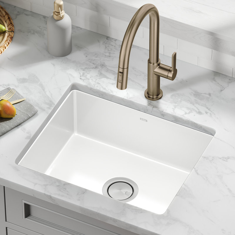 Undermount Porcelain Enameled Steel Single Bowl Kitchen Sink in White, White