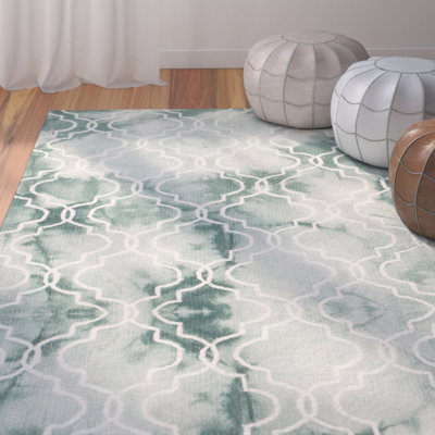 Berman Hand Tufted Wool/Cotton Geometric Rug in Sage Green/Ivory