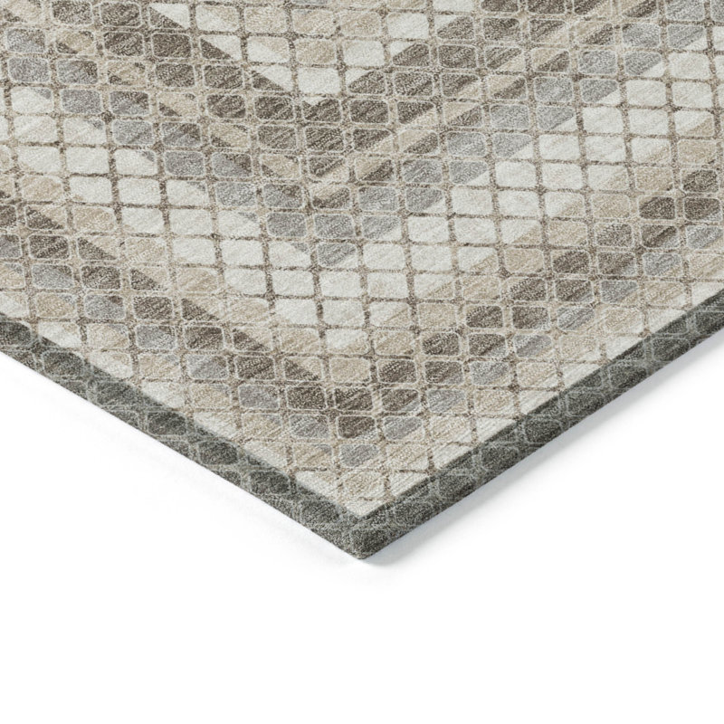 Machine Washable Indoor/Outdoor Xhevrie Taupe Rug, Rectangle 3' x 5'
