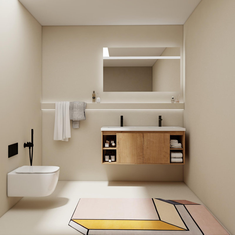 Meuble-lavabo double mural 48 po avec plateau en plastique Rosalba