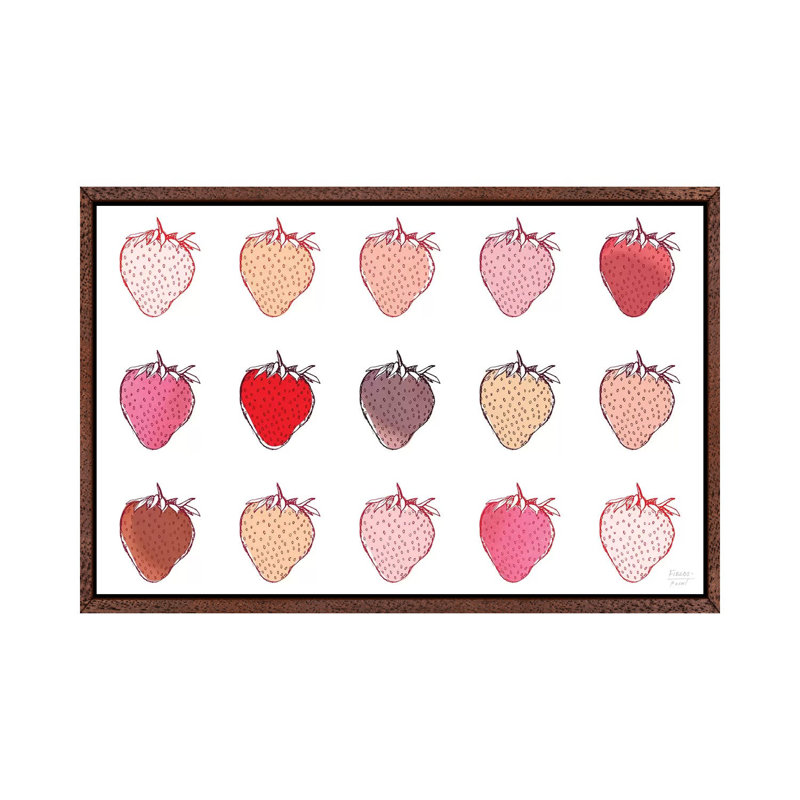Strawberries - Print on Canvas, Classic Brown Wood Floater Framed, 45.72cm H x 66.04cm W x 3.81cm D