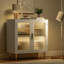 Buffet avec lumières à DEL, buffet avec 2 portes en acrylique cannelé, buffet moderne de 32 po avec tablette réglable, bar à café pour le salon, cuisine-1835462624