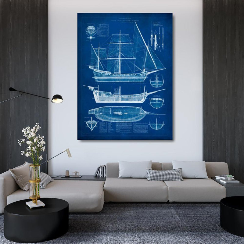 Art sur toile tendue par Williston Forge Studio Gallery: Ship Blueprint I, H 47 po x l 36 po