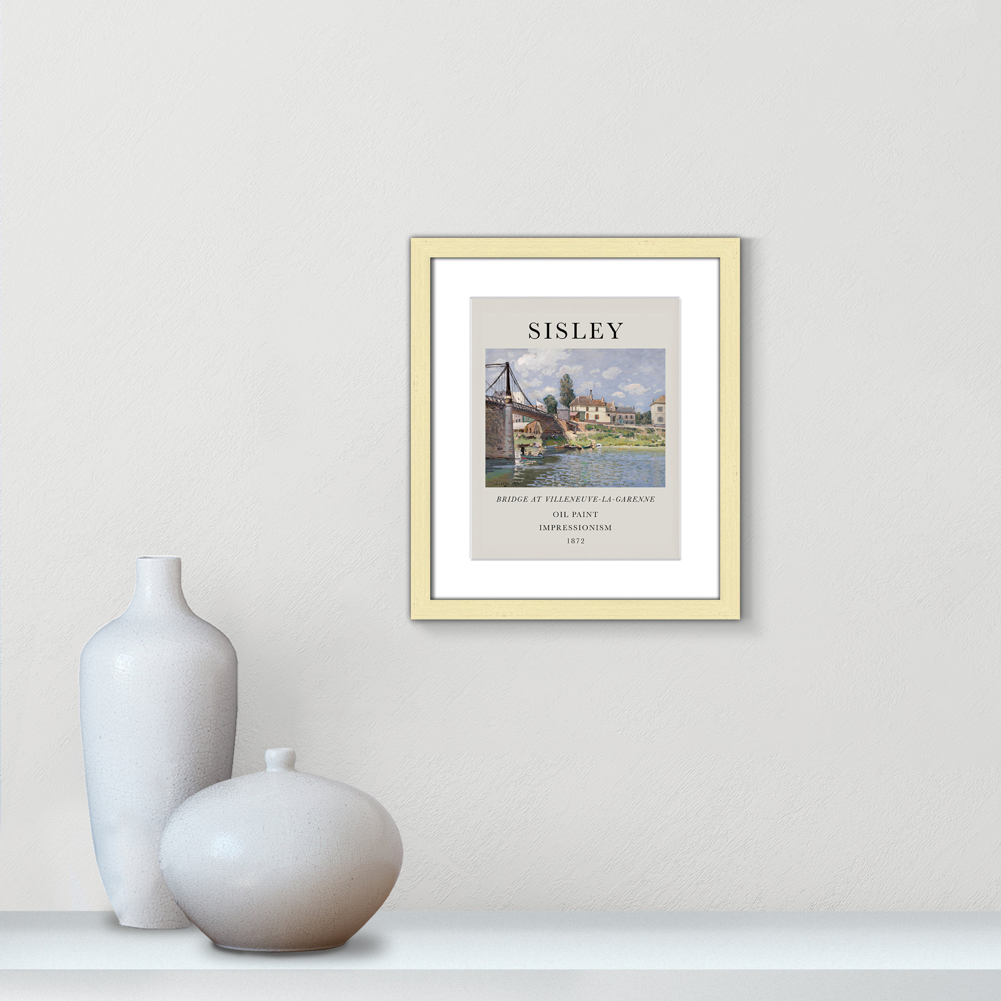 Old Masters Collection " The Bridge At Villeneuve " by Alfred Sisley, Gold Single Picture Frame, 15" H x 13" W x 1.25" D, Yes