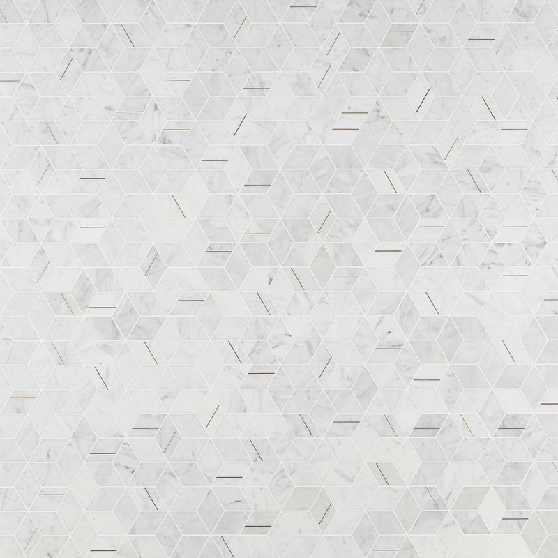Morgana Polished Marble And Brass Mosaic, Carrara