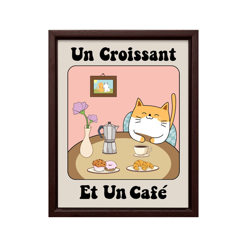 Café et croissant n ° 2, Canvas, 12"H x 16"W, Brown Framed