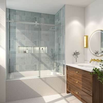 56" - 60" W x 58" H Single Sliding Semi-Frameless Tub Door with Clear Glass