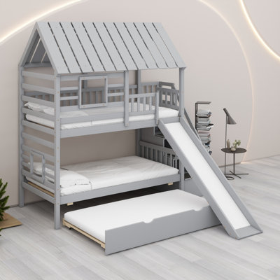 House Bunk Bed with Slide, Trundle & Storage Staircase