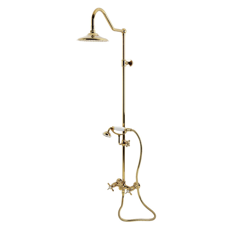 Kingston Brass Essx Wall Mount Rain Drop Shower System with Hand Shower, Polished Brass