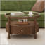 Table basse ronde en bois massif avec plateau de rangement en verre massif, table de centre circulaire moderne Mid-Century à 2 niveaux, table basse en bois de noyer pour le salon
