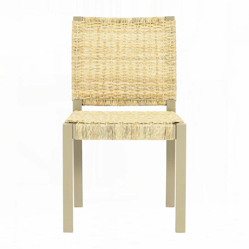 Solid Wood Rattan Dining Chairs, Gold