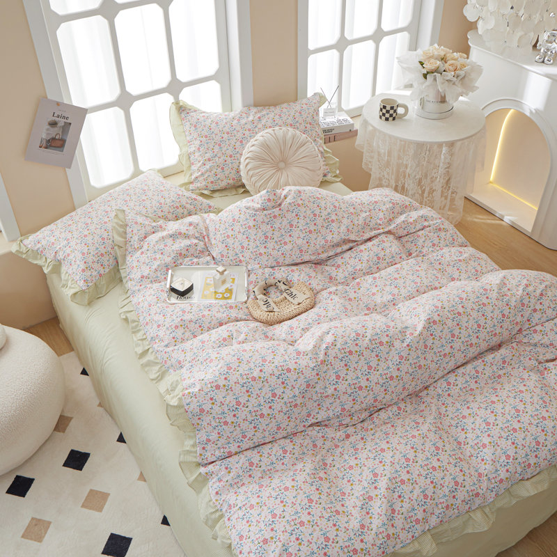 Ensemble de housse de couette en coton multicolore à volants, Housse de couette grand et 2 taies d'oreiller stan