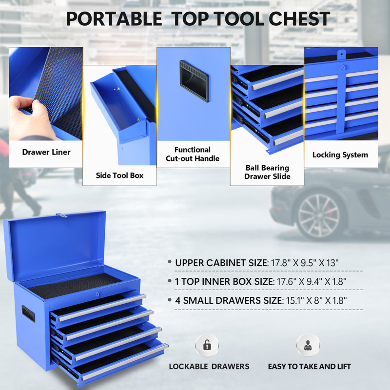 5-Drawer Rolling Tool Chest, High Capacity Tool Storage Cabinet W/Lockable Wheels, Blue