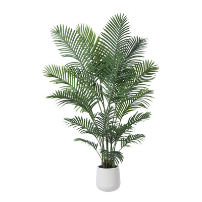 Adcock Faux Palm Plants with Round White Planter Pre Potted Fake Greenry Palm Tree for Home Decor