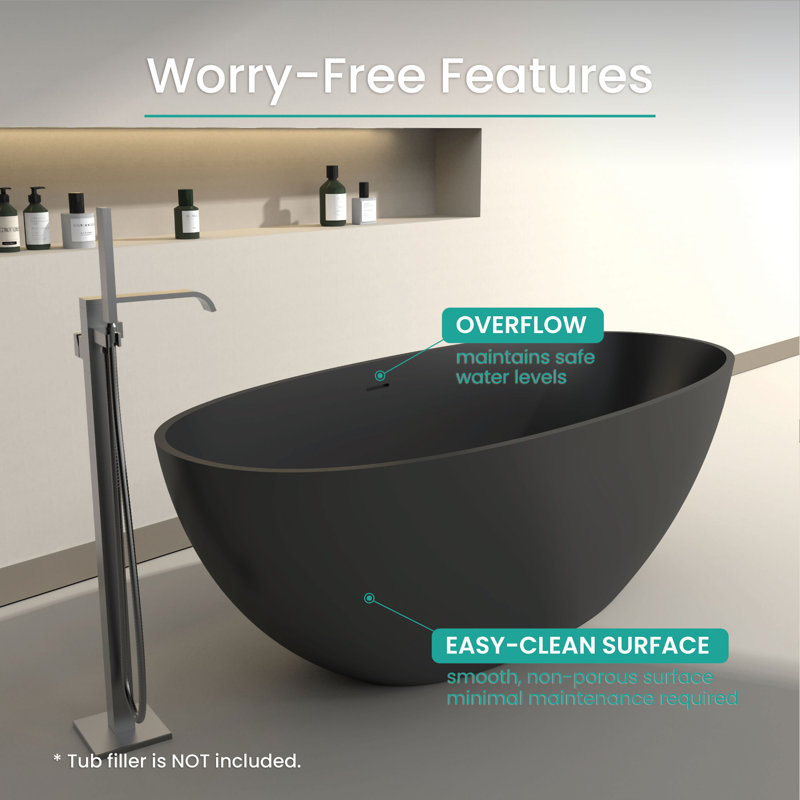 Matte Black 65'' Solid Surface Freestanding Soaking Bathtub