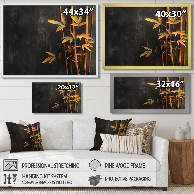 Jaune, jaune, charme rustique, bambou, art mural de salon en bambou, H 12 po x l 20 po x P 1 po, Cadre simple blanc