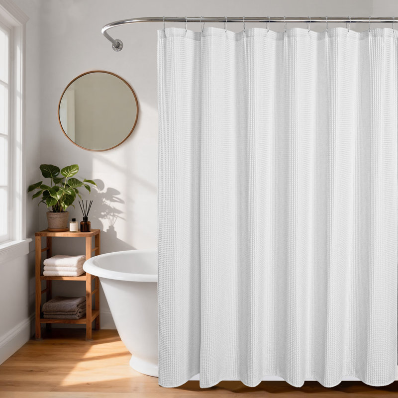 Rideau de douche gaufré en mélange de coton, Blanc