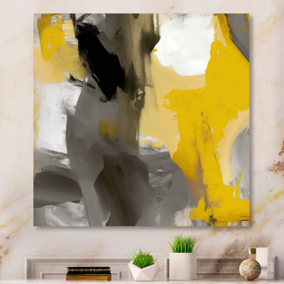 Moutarde jaune et gris vif II - décoration murale abstraite en métal