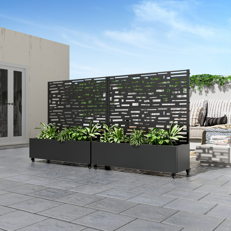 Metal Planter Box with Trellis with Wheels, 47" H x 47" W x 16" D