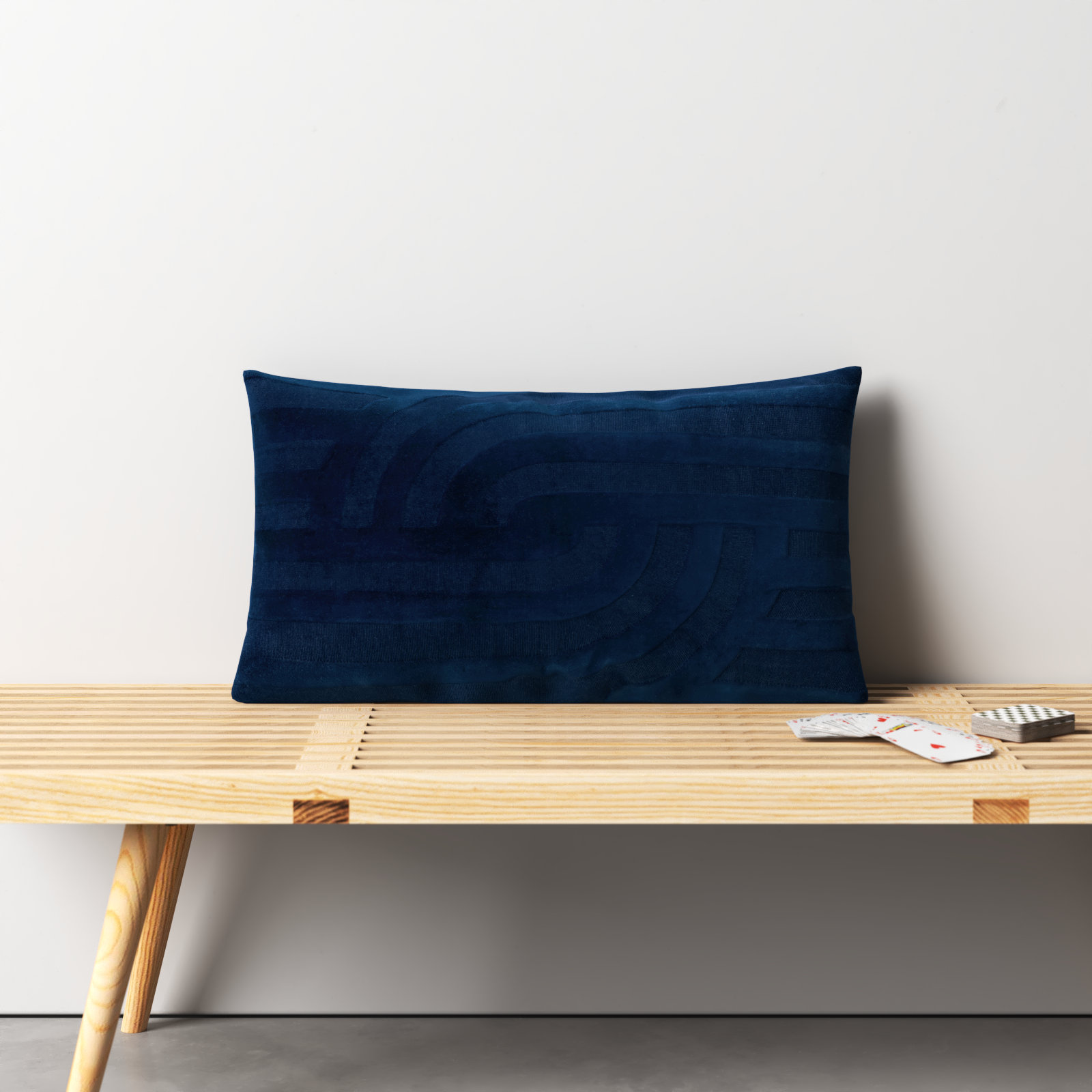 Terrah Embroidered Cotton Lumbar Throw Pillow, Deep Dark Blue