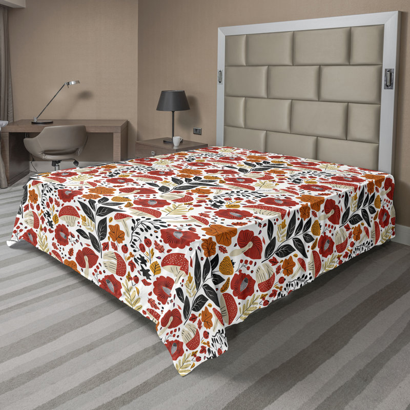 Drap plat moderne de style bohème Ambesonne, Drap plat grand, Marron pâle / orange / motif floral gris