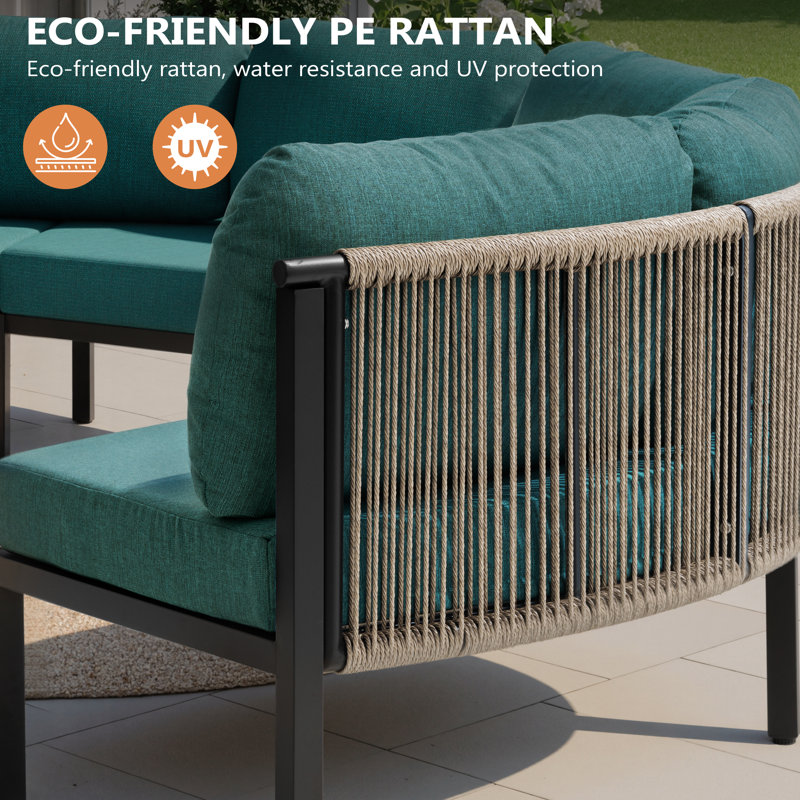 2 People Aluminum Outdoor Patio Sectional Sofa Set , 2, Malachite