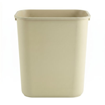 7 Gallon Beige Rectangular Commercial Plastic Wastebasket | Set of 2