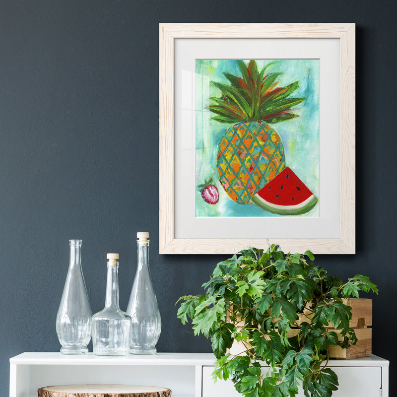 Ananas et melon d'eau II - reproduction de peinture sur papier encadrée, H 24 po x l 18 po x P 1,5 po, Papier encadré blanc