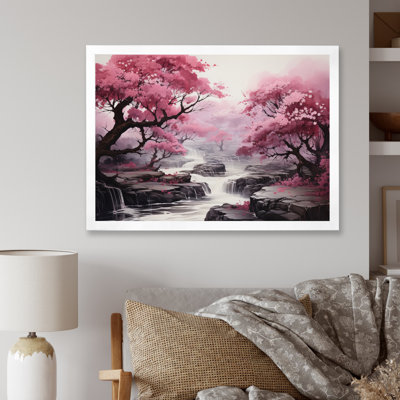 «Pink Trees Waterfall Endless Journey» - Art mural cascade