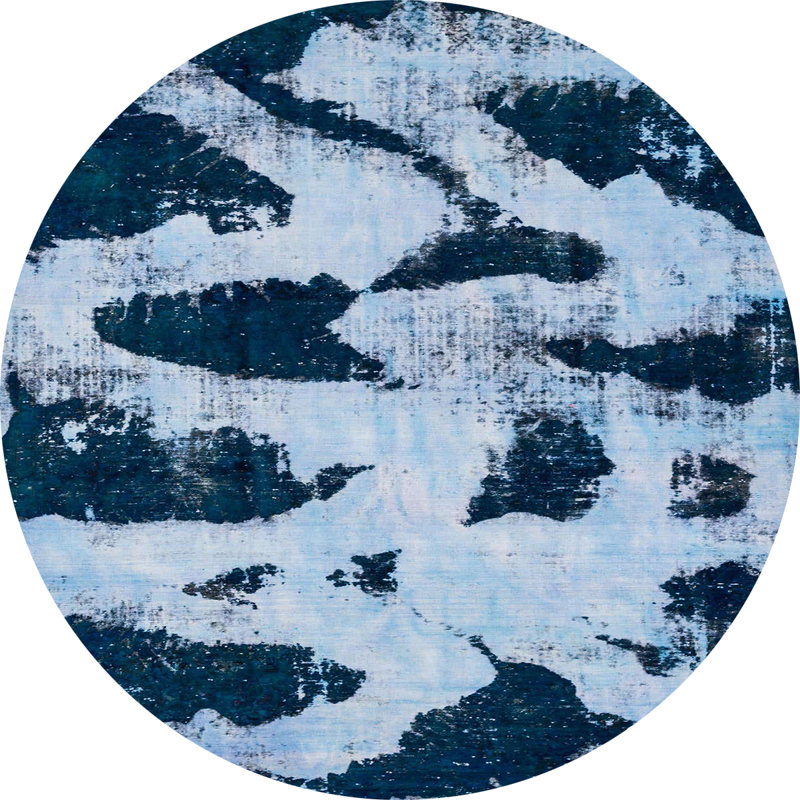 Tapis bleu en laine Power Loom, Rond 7 pi