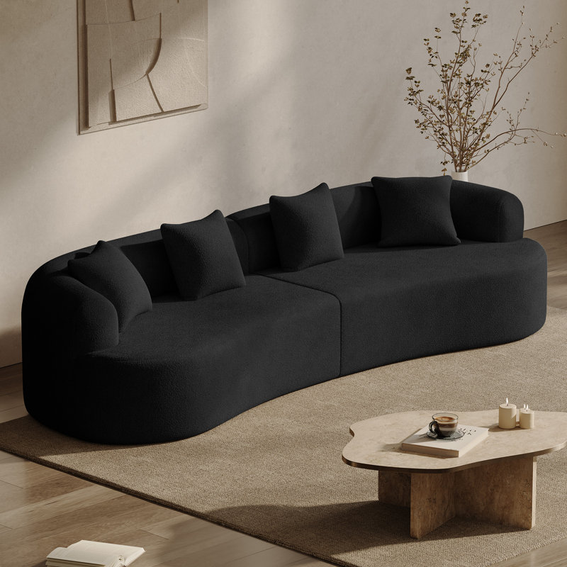 Canapé incurvé désossé en mousse à haute densité et sans assemblage requis, 4, H 24,5 po x l 106,5 po x P 41 po, Noir