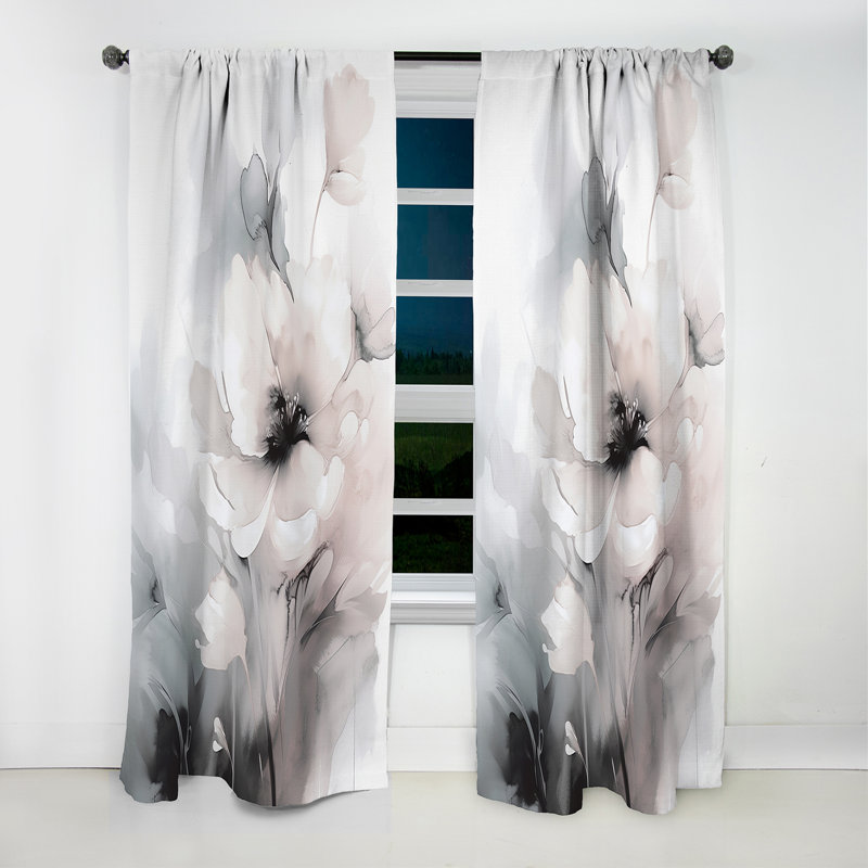 Doux doux gris clair fleurs I - rideau floral - rideau occultant floral - 1 panneaux, L 52 po x L 120 po