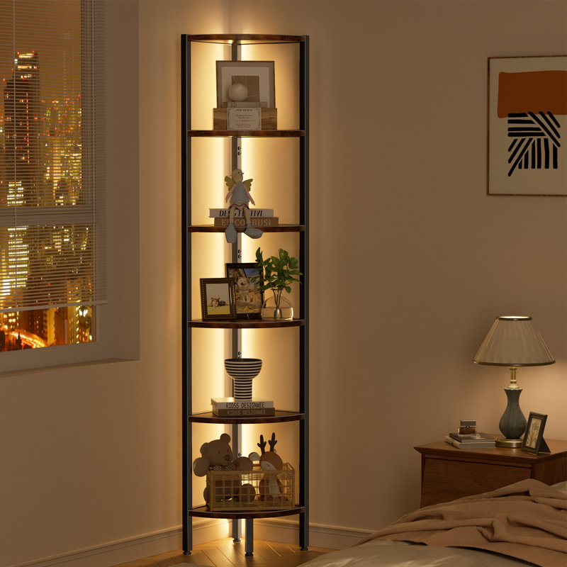 67.72" H X 11.61" W Metal Ladder Bookcase With Led Lights Livingroom