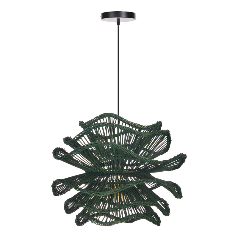 Luminaire suspendu 1 lumière rotin fleur verte, 23.62" H x 23.62" W x 23.62" D