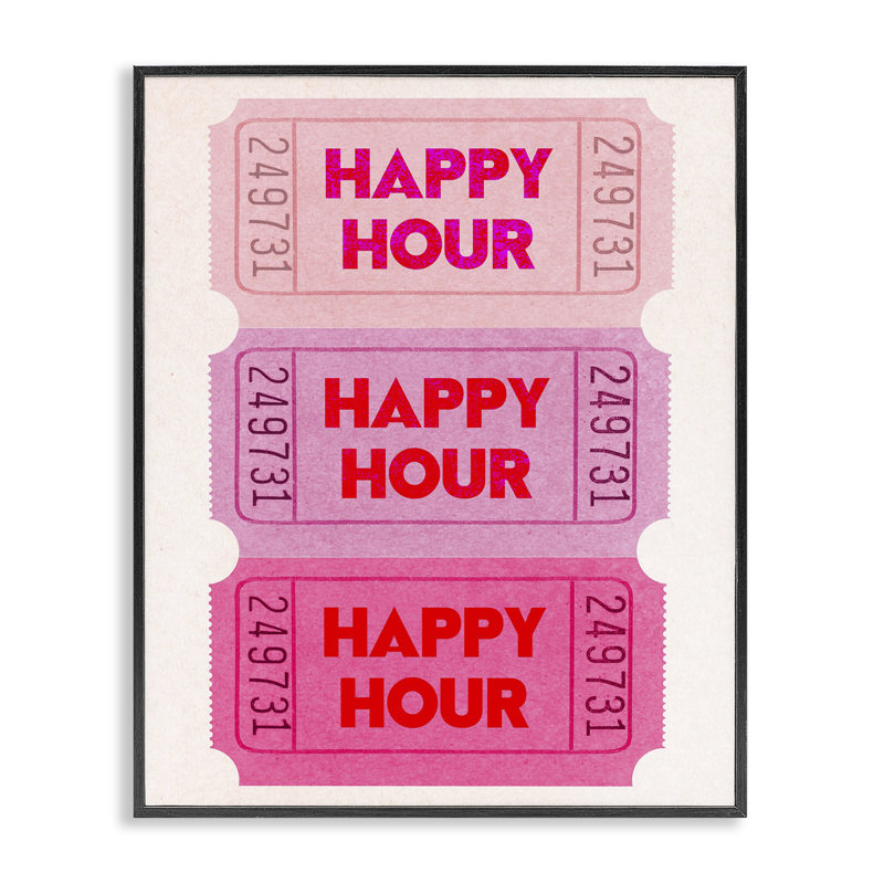 Happy Hour billets, art giclée encadré, design par Lil 'Rue, H 14 po x l 11 po, Giclée encadrée noir minuit