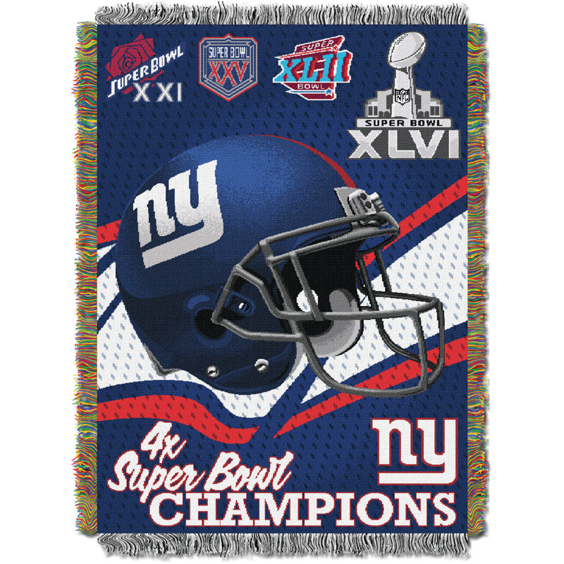New York Giants Blue and Red Knitted Polyester Blanket