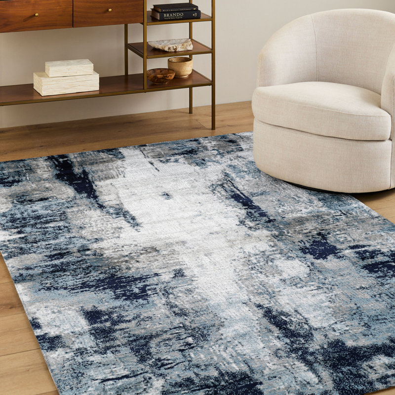 Roudebush Machine Woven Aqua Rug, Rectangle 160 x 220 cm, Black/Grey