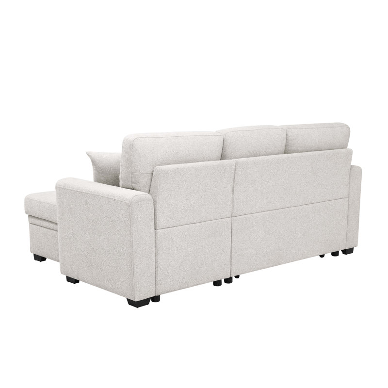 Modern Reversible Sleeper Sectional Sofa With Right Storage Chaise, Ivory