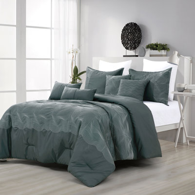 Ensemble d'édredon en microfibre gris foncé 7 pièces 
