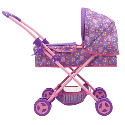 Peppa Pig: landau de poupée - mauve, rose, fleurs - accessoire pour poupées jusqu'à 18 po, landau pliable et amovible, auvent rétractable, jouets pour enfants de 3 ans et plus