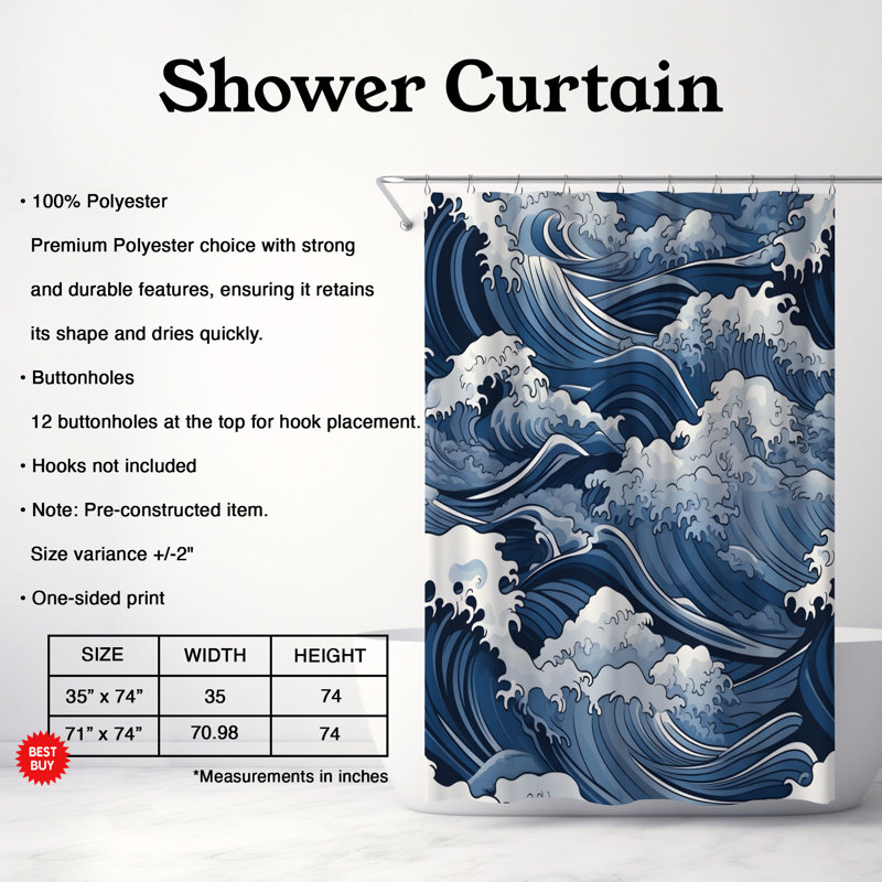 Rideau de douche Ocean Waves - Premium, H 74 po x l 71 po