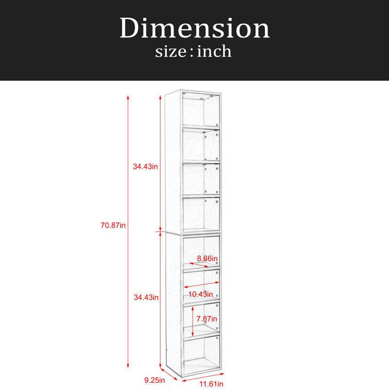 8-Tier Media Tower Rack, CD DVD Slim Storage Cabinet With Adjustable Shelves, Tall Narrow Bookcase Display Bookshelf For Home Office,Multi-Functional Double-Decker Bookcase