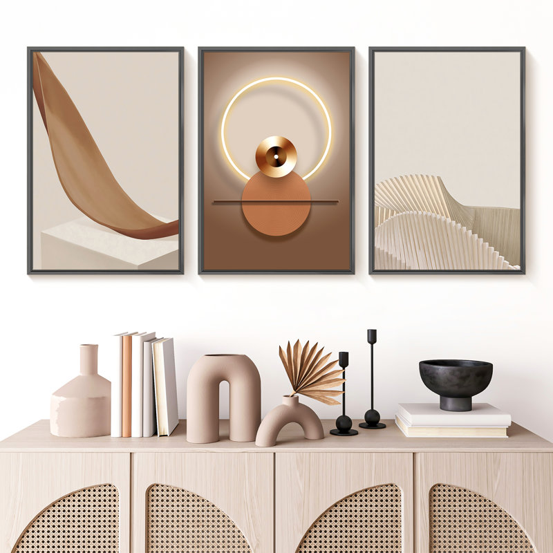 Abstrait moderne - ensemble de 3 reproductions de photos sur toile, Noir, H 16 po x l 36 po x P 1,5 po