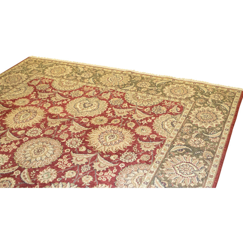 Hand Knotted Wool Area Rug in Rust And Light Green
